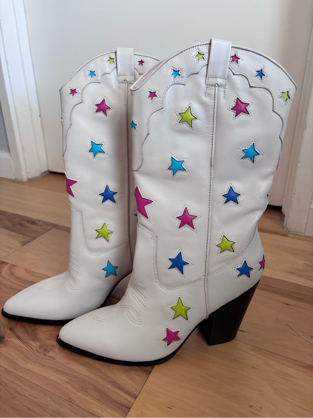 Steve Madden Luminous Leather Colorful Star Cowboy Boots